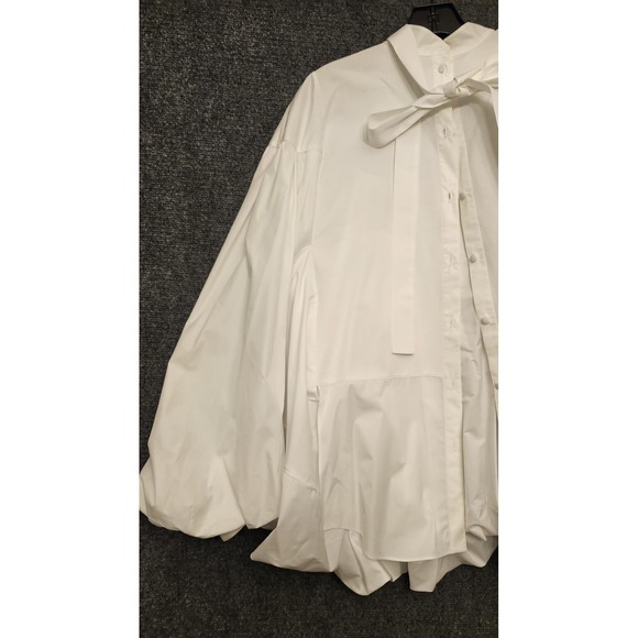 Valentino Blouse Womens 42 White Bow Balloon Sleeve Oversized Tunic Top Italy - Picture 7 of 16